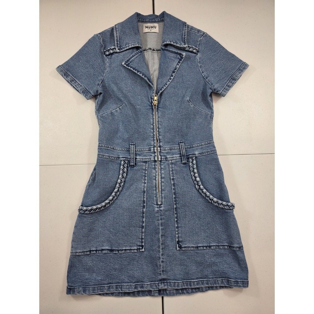 Show Me Your Mumu Women's US S Outlaw Belted Denim Mini Dress Blue NO BELT